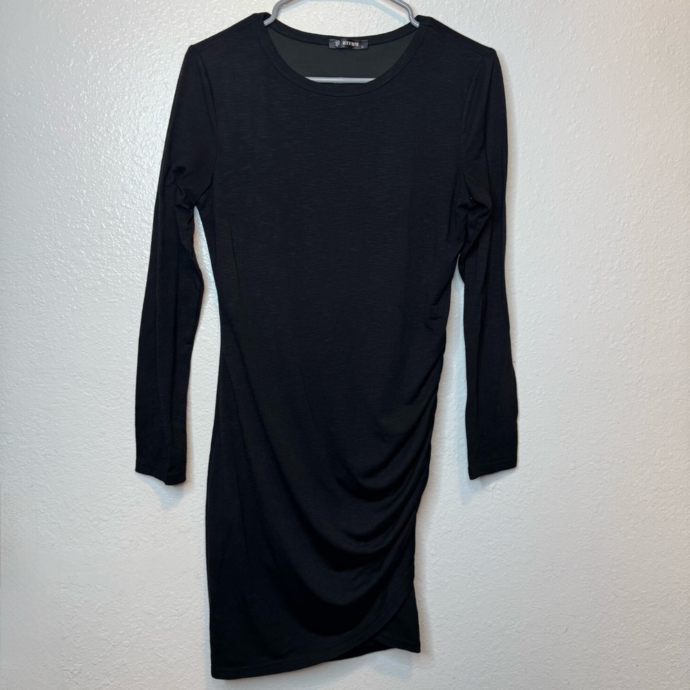 BTFBM Black Long Sleeve Ruched Bodycon Dress Size Medium Cocktail Date Party